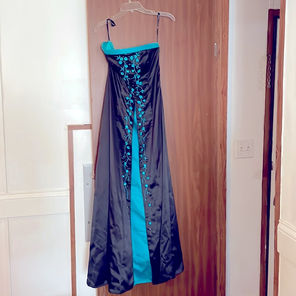 Black and Teal Strapless Special occasion dress Size 7